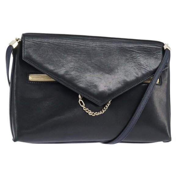 Authentic Chloe Shoulder Bag Leather Navy Gold